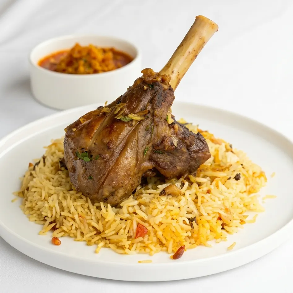 Lamb Shank Mandi at Malabar Mandi Majlis Restaurant in Regina, SK